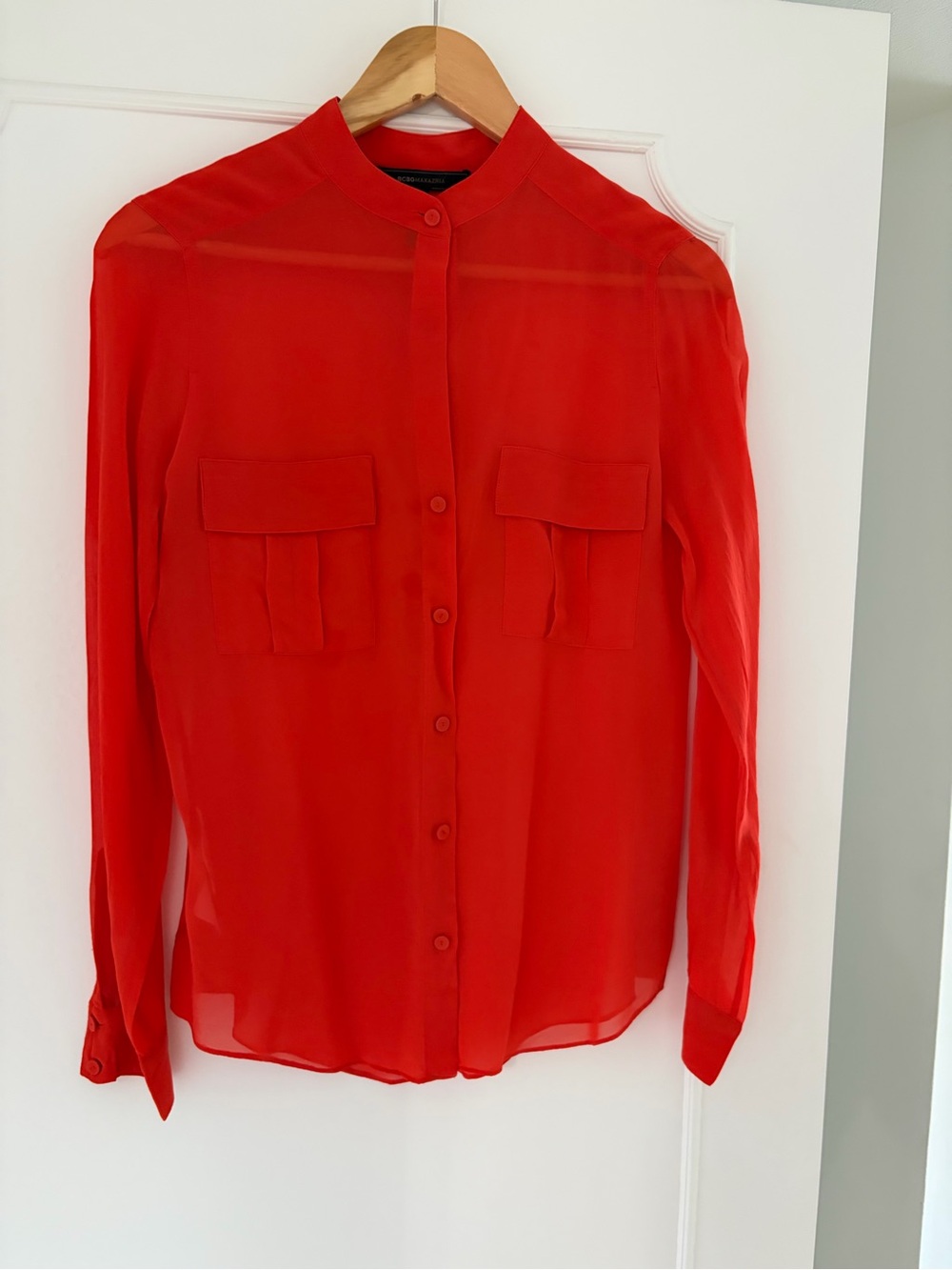 BCBG MAX AZRIA Womens Red Button-Front Utility Blouse